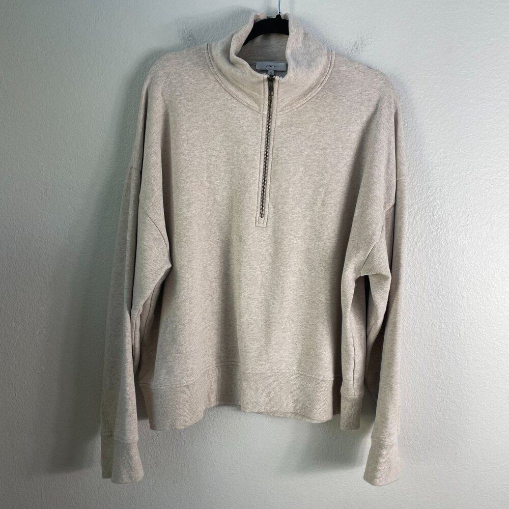 Vince Womens XL Beige Half Zip Pullover Sweatshirt Cotton Blend Top